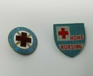Vintage Wwii American Red Cross Volunteer Pin Sterling Silver & Home Nursing Pin