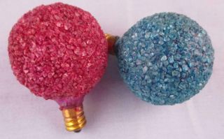Vtg Sugared Snowball Christmas Light Bulb Pink Aqua Blue Replacements Rare