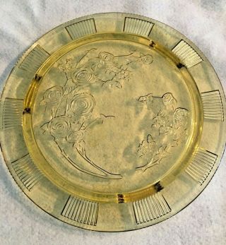 Vintage Yellow Gold Depression Glass Cake Plate/Serving Platter HM00131 - 12 3