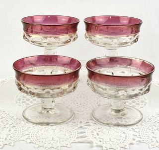 Vintage Indiana Glass Kings Crown Ruby Flash Thumb Print Dessert Dish Set Of 4