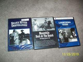 Meanwhile Back At The Ranch,  Lightning Guns,  Snake River 3 Vintage Cowboy Dvds