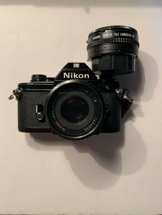 Vintage Nikon EM Film Camera with 50mm f/1.  8 Series E Lens w/ 2x Tele Converter 2