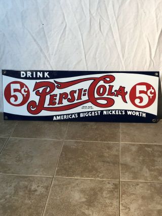 Vintage Drink Pepsi Cola 5 Cents Gas Station Metal Sign