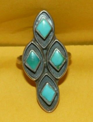 Vtg " Old Pawn " Native American Navajo Sterling Silver W/ Turquoise Ring Size 8