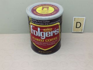 Vintage Folgers Coffee Can Tin Red & Brown W/ Lid Mountain Grown Flaked
