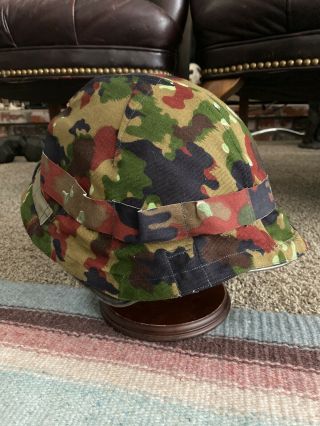 Vintage World War Ii Swiss M18 Infantry Helmet Military Ww2 Camo Cloth Cover