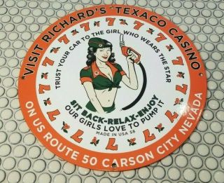 Vintage Texaco Gasoline Porcelain Casino Pin Up Girl Service Pump Plate Sign