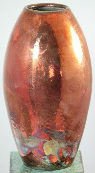 Vintage Hand Made Studio Art Pottery Vase With Raku Copper Iridescent Glaze