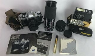 Vintage Canon Ae - 1 35mm Slr Camera W/ Lenses And Accessories
