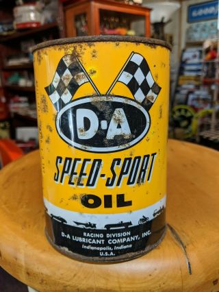 Vintage D - A Speed Sport Motor Oil 1 Quart All Metal Can Indianapolis 3