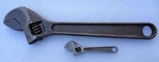 2 Vintage Merit Tool Adjustable Wrenches 12 " & 4 " Early Sears Estate Finds