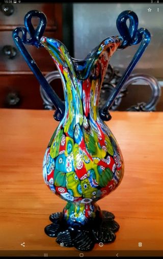 Vintage Or Antique Murano Millefiori Two Handled Multi - Coloured Vase