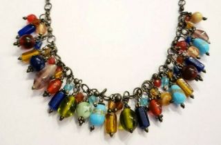 Vintage Multi Color Size Glass Handmade Beads Blue Purple Red Bib Gypsy Necklace