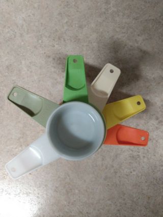 Vintage Tupperware Measuring Cup Set Of 6 Cups Mixed Colors Orange Green & More