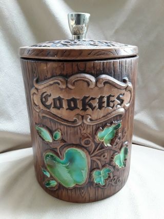 Vintage Treasure Craft Cookie Jar Apples Wooden Barrel Kitchen Ceramic
