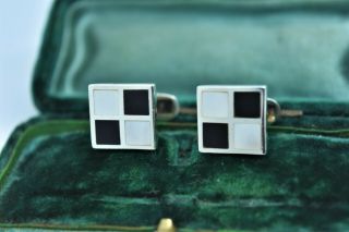 Vintage Sterling Silver Cufflinks With A Pearl And Onyx Art Deco Design G899