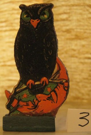 Vintage Owl On Branch Atop Moon Halloween Skittle Die Cut Embossed Germany