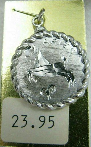 Vintage Sterling Diamond Cut " Aries " Zodiac Sign Pendant Bracelet Charm