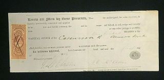 1864 Catawissa Railroad Stock Receipt Revenue Stamp Civil War Era Feb 1 1864