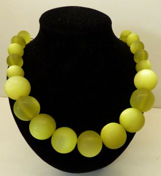 Vintage Uranium Yellow Moonglow Lucite Necklace On Fine Silver Chain