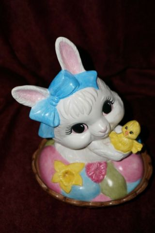 Ceramic Easter Egg Bunny Candy Dish Provincial Mold Vintage Hand Painted
