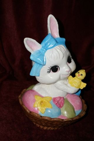 Ceramic EASTER EGG BUNNY Candy Dish Provincial MOLD Vintage Hand Painted 2