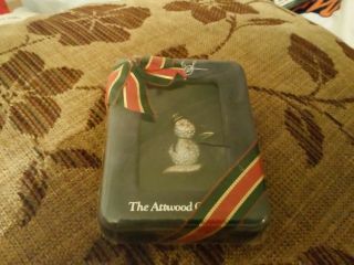 Vintage Attwood And Sawyer (a&s) Goldtone & Crystal Snowman Brooch