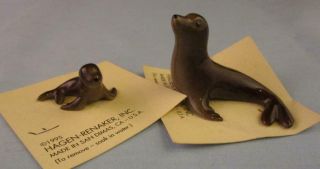 Vtg Miniature Hagen Renaker Mama Mom Seal Baby Seal Set Figurine Mini