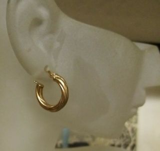 9ct Yellow Gold Round Twist Design Hoop Earrings Lever Clasp Vgc Vintage