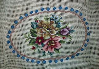 Poman Vintage Pre - Worked Wool Petit Point Needlepoint Floral Canvas 18 X 22