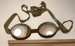 Vintage Ww2 Military Slm Motorcycle Goggles Dated 1941,  With Strap Amber Lenses