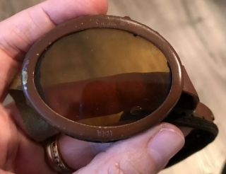 Vintage WW2 Military SLM Motorcycle Goggles Dated 1941,  With Strap Amber Lenses 3