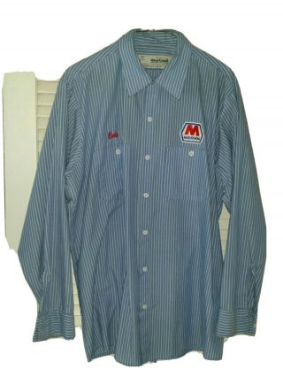 Vintage Marathon Oil Gas Station Company Salesman Work Ls Shirt & Patch L