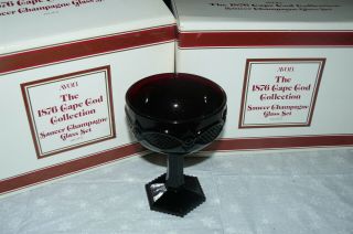 Vintage Avon 1876 Cape Cod Ruby Red Saucer Champagne Glass Sherbet Set Of 4 Mib