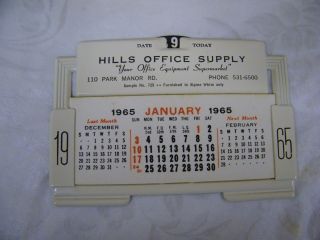 Vintage 1965 Metal Advertising Calendar Hills Office Supply Sales Sample