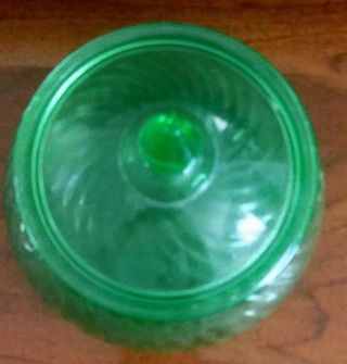 Vintage GREEN DEPRESSION GLASS Covered Candy Dish SWIRL Design with LID 2