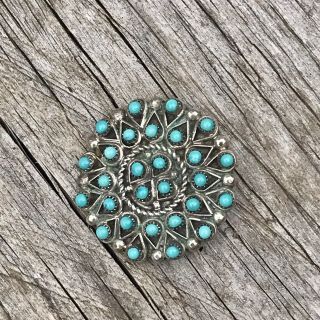 Vintage,  Old Sterling Silver Petit Point Blue Turquoise Pin Pendant