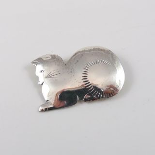 Abbot Gotshall Vtg Arts & Crafts Sterling Silver Cat Kitten Modernist Pin Lfj4
