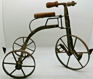 Vintage 9 3/4 " H Steel & Wood Decorative Tricycle - Doll & Bear Home Decor