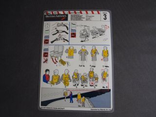 British Airways BAC - 1 - 11 400 Series Safety Card Issue 3 Operated by Maersk Air 3