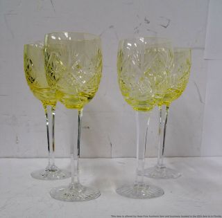 Vintage 4 Pc Yellow Crystal Art Wine Glasses Thomas Webb Corbett Royal Doulton