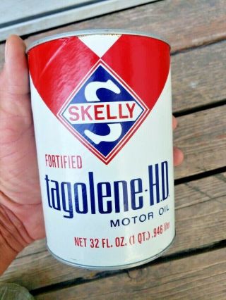 Skelly Can 1qt Full Paper Foil Motor Oil Vintage Skelly Tagolene Hd Sae 10w