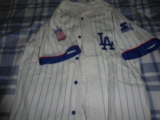 Los Angeles La Dodgers Starter Pinstripe Baseball White Jersey Xl Vintage