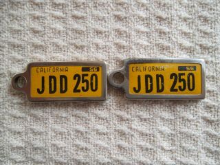 1956 California Dav License Plate Key Return Tags,  Matching Pair