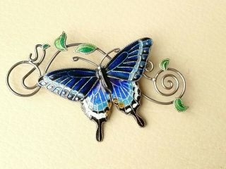 Vintage Jewellery 925 Silver Signed Zarah Enamel Butterfly Brooch