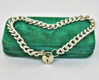 Vintage Sterling Silver Charm Bracelet 8 Inch Curb Chain Art Deco Nouveau O563