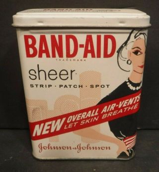 Vintage Johnson & Johnson Band - Aid Brand Sheer Strip Patch Metal Tin Box Package