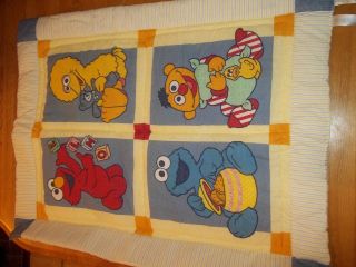Vintage Sesame Street Elmo Big Bird Cookie Monster Baby Crib Comforter/blanket