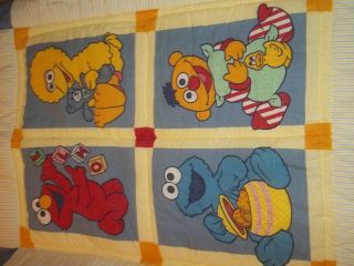 Vintage Sesame Street Elmo Big Bird Cookie Monster Baby Crib Comforter/Blanket 3