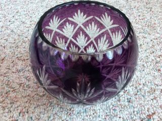 Vintage Purple Amethyst Cut Crystal Round 7 " Vase / Bowl Evc